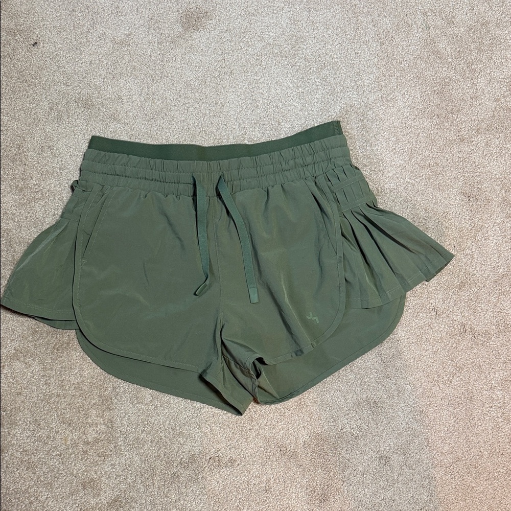 JoyLab Olive Green Athletic Shorts with Side Ruffle